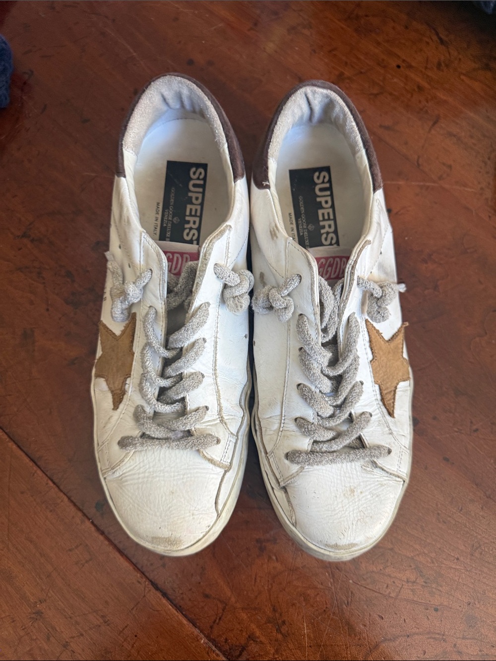 Golden Goose White Leather Sneakers with Brown Star